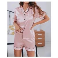 Conjunto De Pijamas De Seda Y Satén Para Mujer Verano Con Cuello Redondo Y Shorts 2 Piezas Dormitorio Elegante Pijama De Noche - details 9