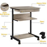Mesa Ordenador con Ruedas Escritorios Ordenador Pequeña con Bandeja de Teclado Mesa Gaming con Cajón para Estudio,Espacio Límite Negro 79,5x56x51cm Roble Claro - details 11