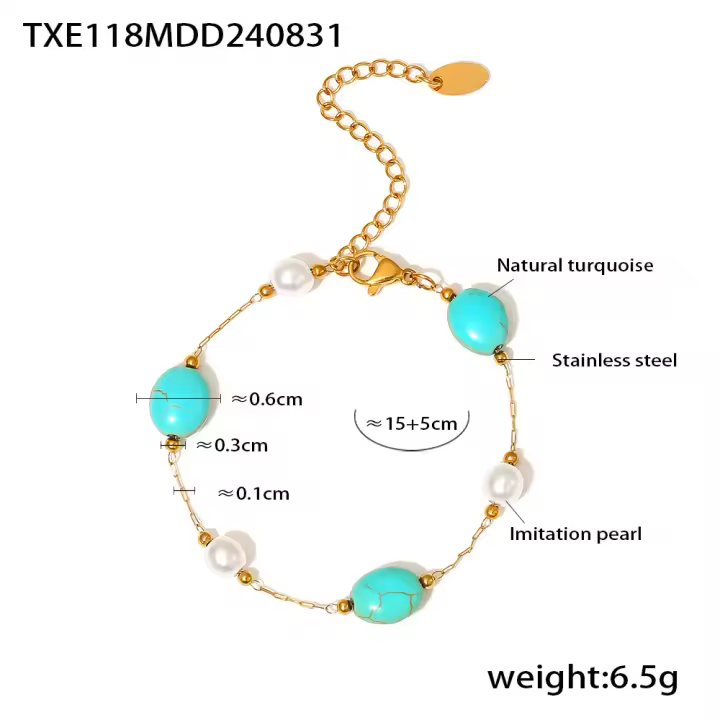 Conjunto de collar de pulsera de turquesa azul natural - 1