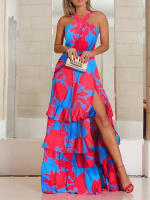 Vestido sin mangas con cuello en V estampado con tirantes de verano 2025 - details 0