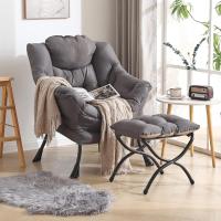 Silla perezosa con otomana, silla moderna con reposabrazos y bolsillo lateral, sillón de lectura con reposapiés para espacios pequeños, color verde afelpado - details 18