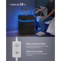 Mesita de Noche con Tira de Luz LED Multicolor Variable, 3 Cajones, Mesa Auxiliar, Estilo Moderno, 35 x 40 x 55 cm, Negro Efecto Madera LET0830B01 - details 6