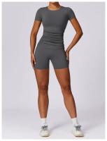 Conjunto de Yoga Sin Costuras para Mujer 2 Piezas Traje de Gimnasio con Top Corto de Manga Corta y Shorts para Correr Ropa Deportiva Activa Material Exterior de Nylon - details 11