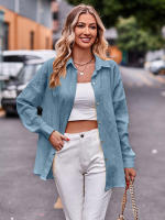 Blusa lisa de manga larga para mujer, camisa elegante con cuello vuelto, moda informal de oficina, nueva para primavera y otoño 2023 - details 7