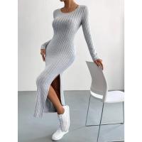 Estilo europeo y americano 2025 nuevo vestido largo de punto de cuello redondo de manga larga mujer - details 4