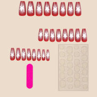 Uñas a presión con pentagrama blanco para mujer, puntas artificiales rojas para principiantes, decoración práctica de uñas - details 1