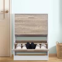 Mueble zapatero de 12 pares - Estantería de gran capacidad para vestíbulo o pasillo - (ancho) 60 x (profundidad) 24 x (alto) 80 cm - Madera clara blanca - details 76