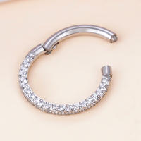 G23 titanium cz pave una cara y 1 lado anillo segmento abisagrado de Arete de oro para nariz cartílago de la oreja tragus helix piercing - details 3