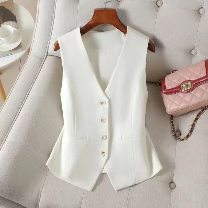 Top corto ajustado con cuello en V Blusa blanca de una pieza para mujeres - 1