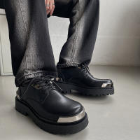 Suela gruesa de acero que aumenta los zapatos de cuero, zapatos de cabeza grande de cuero genuino para hombres - details 12