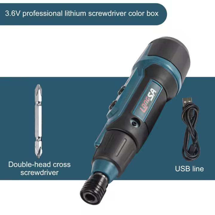 Destornillador eléctrico pequeño con batería de litio, minitornillo de desmontaje, iluminación de linterna, 3,6 V, 2nm - 1