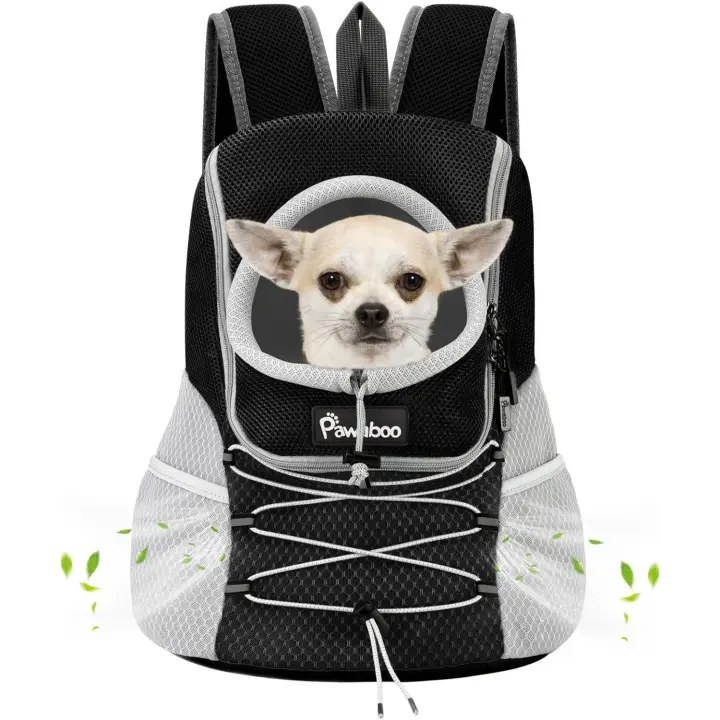 Pawaboo Mochila del Perros, Mochila Portadora de Mascotas con Apertura con Cordón Retráctil, Bolsa de Viaje para Mascotas Bien Ventilada para Gatos Perros Pequeños Medianos, S, Negro - 1