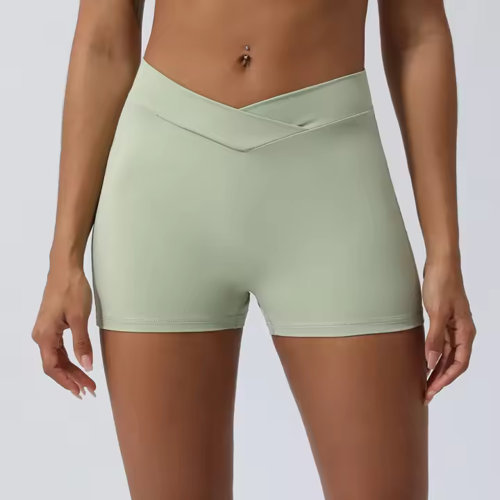Pantalones cortos deportivos para mujeres con cintura cruzada y levantamiento de glúteos ideal para yoga y fitness tipo Triad Pantalones de gimnasio para correr al aire libre material de nylon temporada aplicable de primavera hasta verano - 1