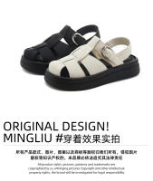 Sandalias de moda con hebilla retro y suela plana, estilo romano, huecas y cómodas para mujer. - details 10