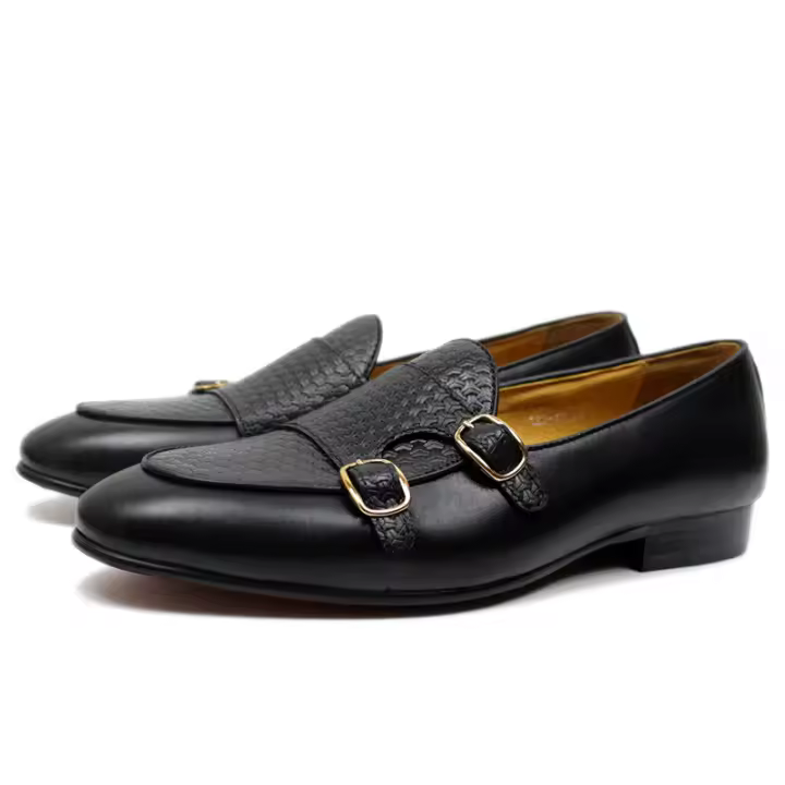 Zapatos casuales de cuero vacuno de primera capa con doble hebilla - 1
