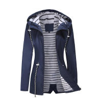 Camiseta impermeable con capucha a rayas de manga larga para mujer, longitud media - details 35