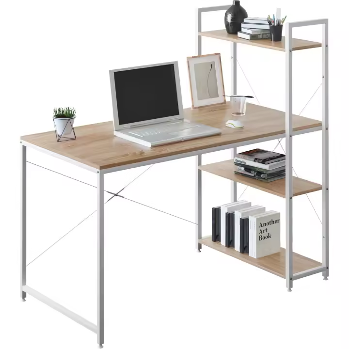 Mesa de Estudio Nórdica Moderna Estante y Mesilla de Ordenador Madera Ecológica, Robusta, Fácil de Instalar Diseño de Mesa de Trabajo en Acero y Madera - 1