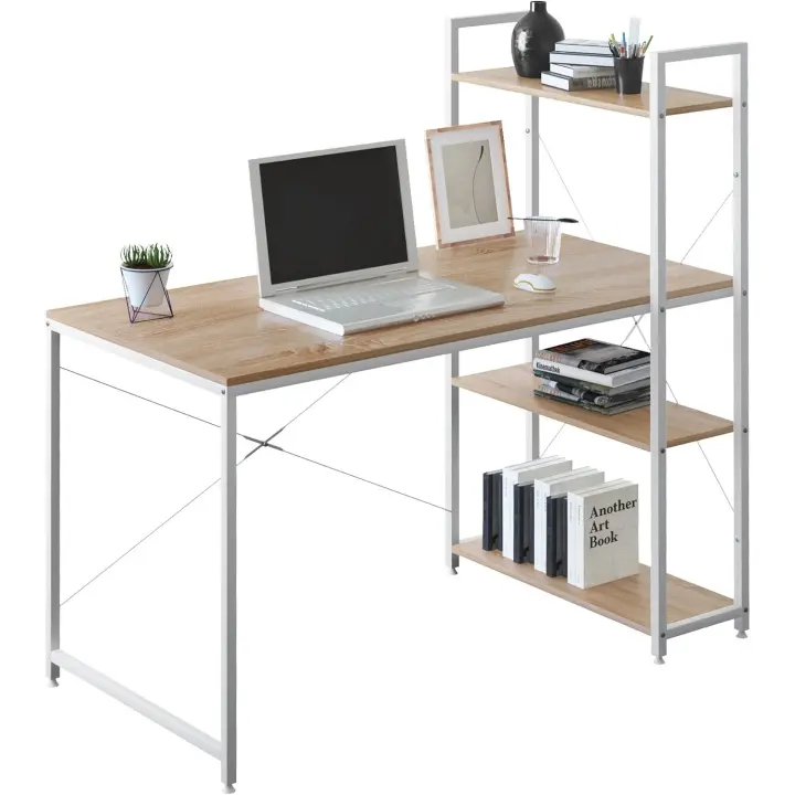 Mesa de Estudio Nórdica Moderna Estante y Mesilla de Ordenador Madera Ecológica, Robusta, Fácil de Instalar Diseño de Mesa de Trabajo en Acero y Madera - 1