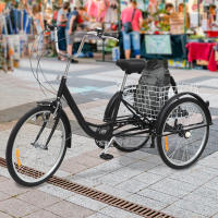 Bicicleta de 24 pulgadas para adultos triciclo 6 velocidades 3 ruedas con cesta de almacenamiento y luz en colores negro/oro/plata - details 1