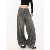 Pantalones vaqueros de cintura alta de gran tamaño para mujer, pantalón informal holgado de pierna ancha, estilo Retro americano, ropa de calle Grunge, pantalón vaquero - details 4