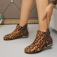 Botas cortas con estampado de leopardo para mujer, botines planos de tacón bajo, talla grande, para otoño, 2024 - details 2