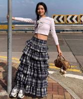 Falda Retro de Moda Callejera Zoki Diseño a Cuadros Vintage Cintura Alta para Mujeres - details 0