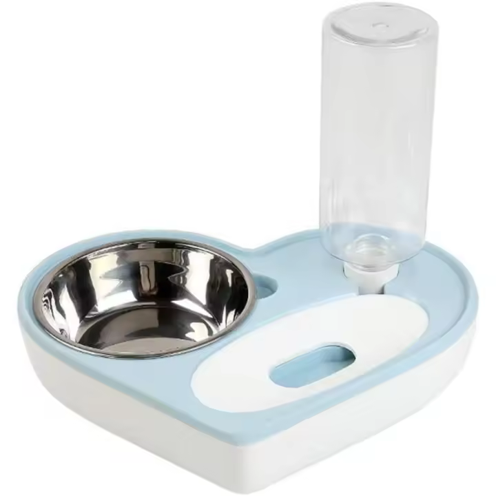Cuenco de Agua y Comida para Perros y Gatos en Forma de Corazón Dispensador Automático de Agua para Mascotas Azul - 1