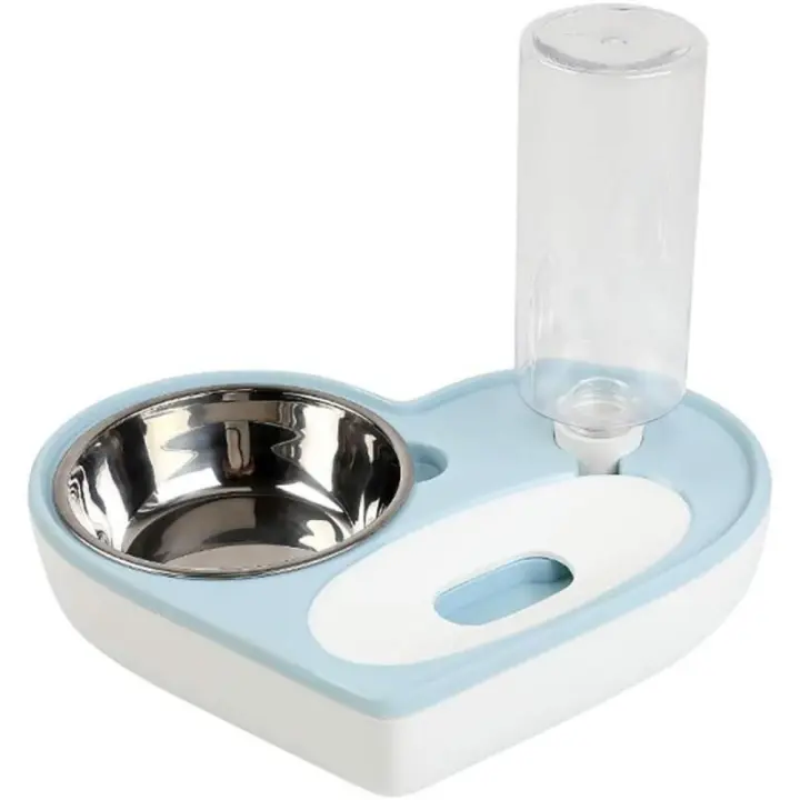 Cuenco de Agua y Comida para Perros y Gatos en Forma de Corazón Dispensador Automático de Agua para Mascotas Azul - 1