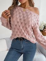 Suéter Casual de Invierno-Otoño Cuello Oblicuo, Manga Larga, Moda para Mujeres en Rosa - details 8