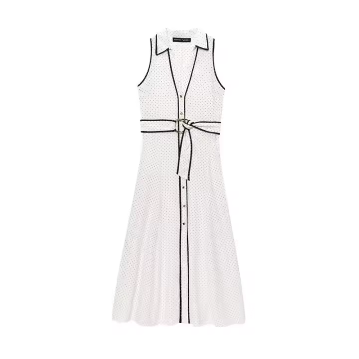 BUNO Vestido de moda para mujer con lunares y cinturón estilo camisa MIDI temperamento verano novedad - 1