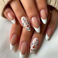 24 piezas de diseño dorado en forma de almendra francesa, uñas ovaladas simples, uñas postizas completamente cubiertas - details 18
