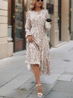 Elegante Vestido Maxi Floral Casual Cuello Redondo con Volantes Manga Larga - details 6