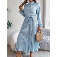 Vestido pequeño de manga larga plisado con cuello alto para mujer, ropa elegante, - details 11