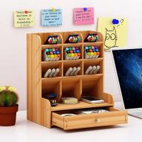 Organizador de bolígrafos de madera multifuncional, organizador de escritorio con cajón, caja de soporte de bolígrafos de gran capacidad, estilo INS - details 3