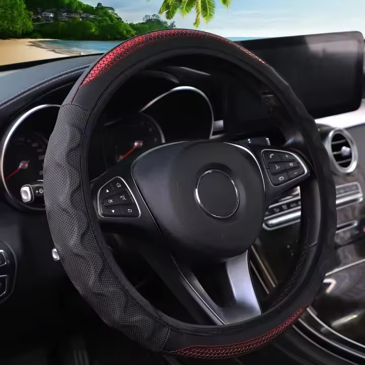 Funda de silicona para volante de coche, estéreo, de cuero, fibra de carbono, sin anillo interior, accesorios para coche, adecuado para 14,5-15 pulgadas - 1