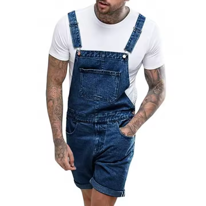 Pantalones cortos de mezclilla para hombres, overoles, mono casual de ajuste holgado - 1