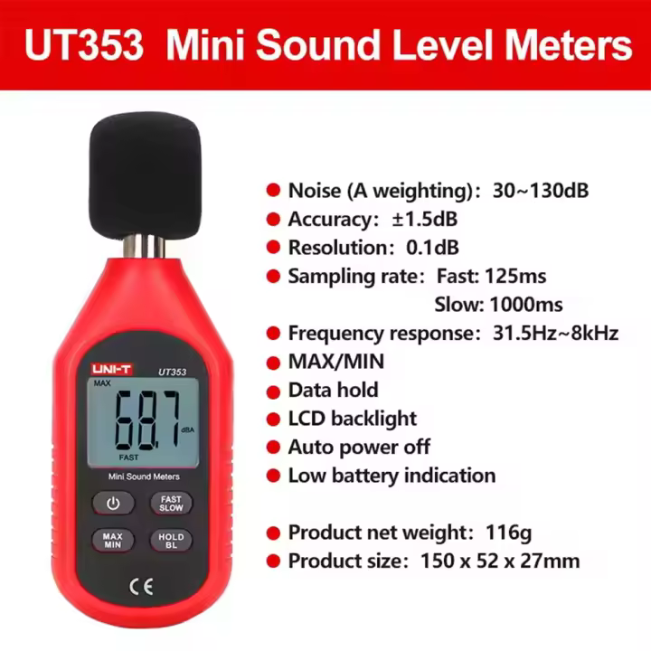 Mini medidor de sonido UT353, probador de decibelios de 30-130dB, medidor de ruido Digital, Detector de Audio, Monitor de nivel de sonido para el hogar Industrial - 1