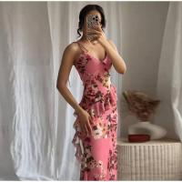 OUWU-Conjuntos de falda larga con estampado floral elegante Y2k, chaleco sin mangas con volantes, tops, paquete de cadera, falda maxi, conjunto de 2 piezas para mujer - details 10