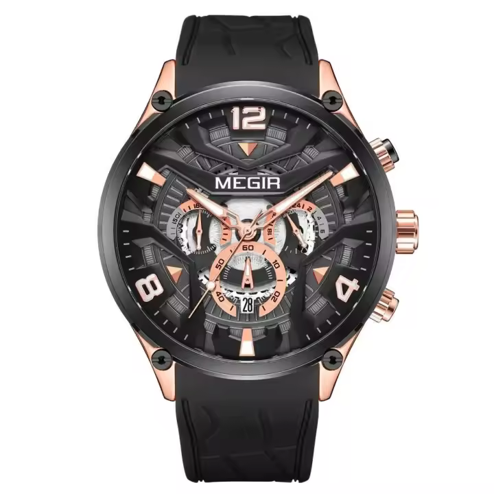 Reloj de Cuarzo de Lujo para Hombres Megir Correa de Silicona Reloj Deportivo de Ejército Impermeable Estilo de Negocios - 1