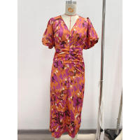 Vestido de Verano 2025 para Mujer Estampado Azul, Cuello en V, Ajuste Delgado, Envoltura de Cadera, Manga Corta - details 21