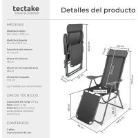 Conjunto Sillas Jardín Exterior de Aluminio, Respaldo Regulable y Reposacabezas, Conjunto Sillas Terraza Resistentes a Intemperie, Transpirable, Patas Reforzadas - 2 Tumbonas Gris - details 27