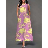 Women's Boho Long Dress Elegant Sleeveless Floral Print Casual Beach Party Summer Dress - details 41