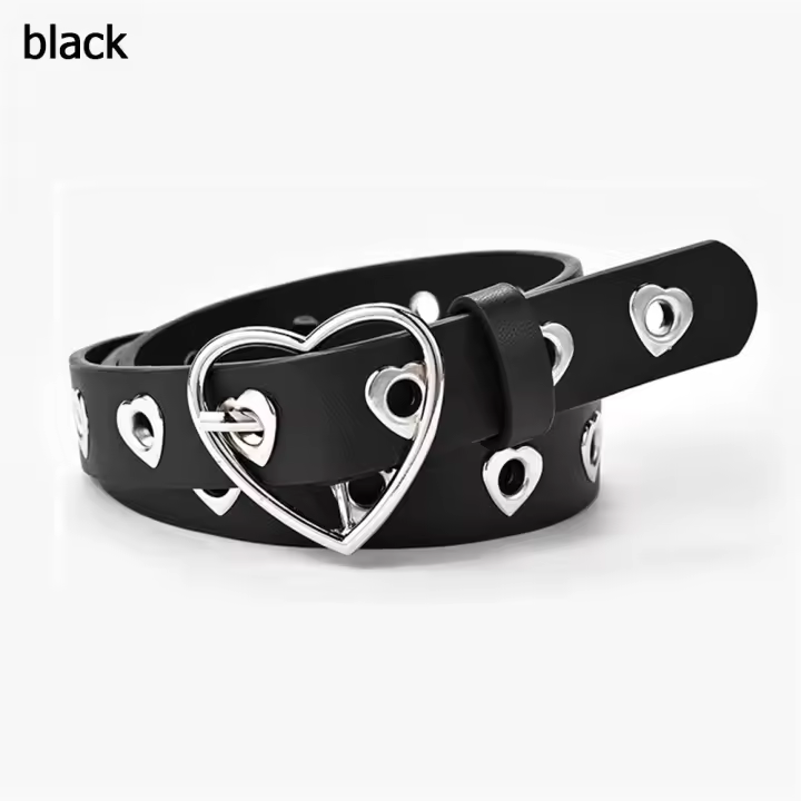 Cinturón de cuero PU con hebilla de Metal para mujer y niña, cinturón de Jeans, Pin de corazón, cintura de ocio, moda - 1