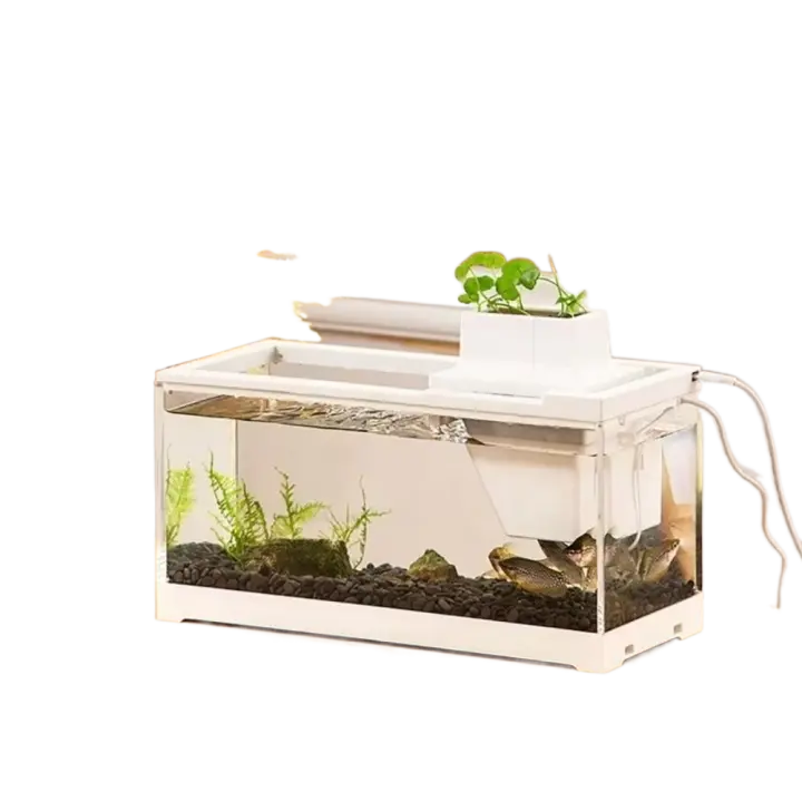Mini pecera de escritorio transparente con luz LED, bomba de agua, caja de peces para acuario, sistema de agua de circulación silenciosa - 1