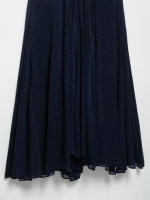 OUWU- Vestido Camisola De Gasa Con Lunares Y Cuello En V, Color Azul Profundo, Falda Larga, Sensación Elegante Y Lujosa - details 5