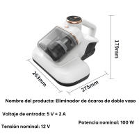 Aspiradora de mano inalámbrica antiácaros de 150 W, limpiadora de colchones UV antiácaros de 10 kPa, con filtro de doble taza, elimina el 99,99 % de ácaros y bacterias en camas, almohadas, sofás, colchones y alfombras. Ideal para desinfección (blanco). - details 1