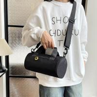Bolsa de gimnasio cilíndrica de un hombro para mujer, bolso cruzado de nailon de gran capacidad, impermeable, Color sólido, bolsa de almacenamiento para Fitness y Yoga - details 15