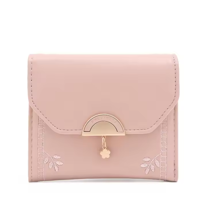 Cartera de diseño único para mujer, estilo corto, colgante de hoja a la moda, tarjetero para estudiante, monedero plegable para mujer 2025 - 1