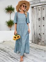 Nuevo estilo suelto cuello redondo vestido de manga media falda larga floral casual retro - details 4