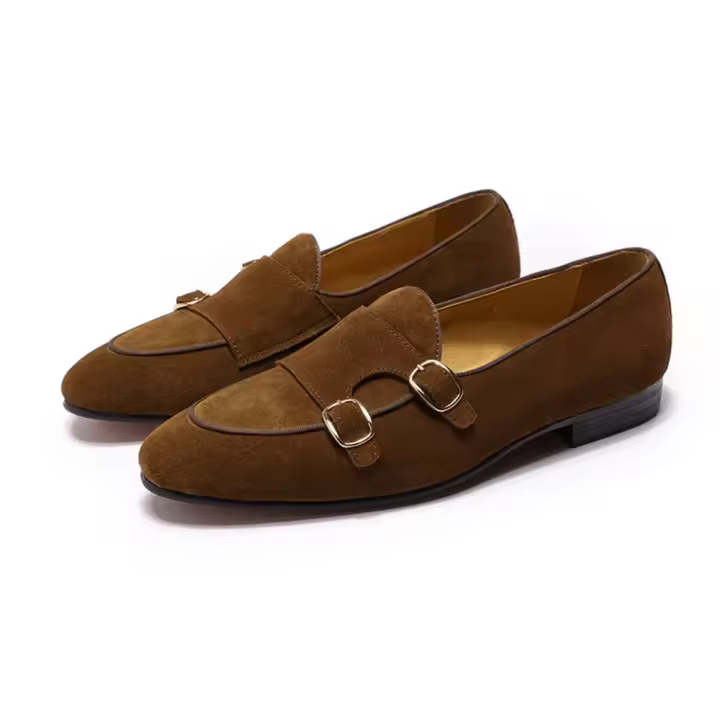 Zapatos de hombre de alta gama de terciopelo de vaca de cuero esmerilado con doble hebilla - 1
